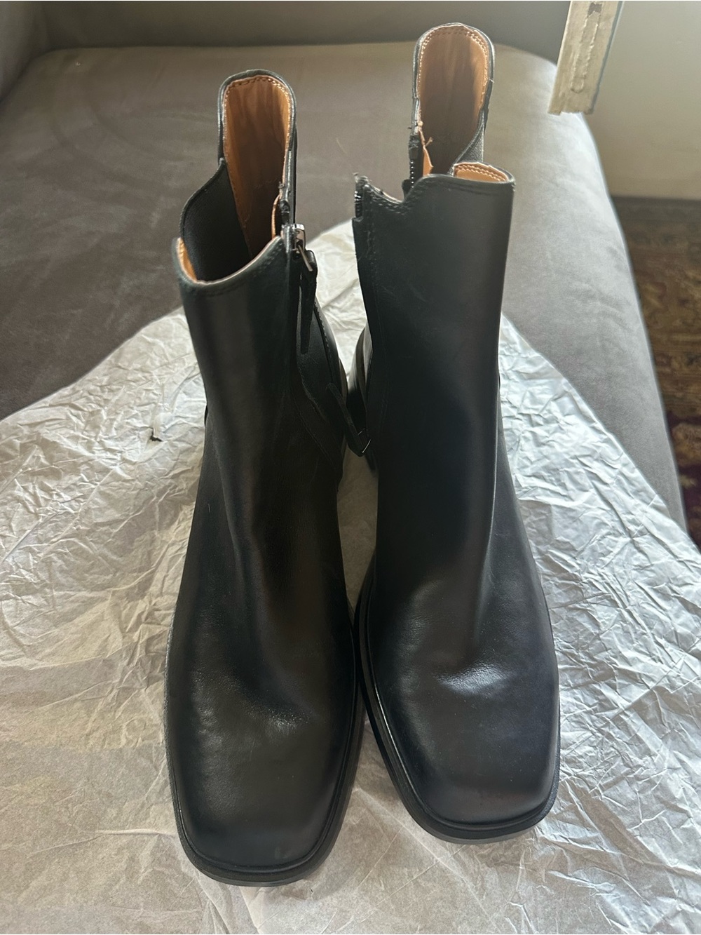 Franco Sarto Black Leather Square-Toe Ankle Boots